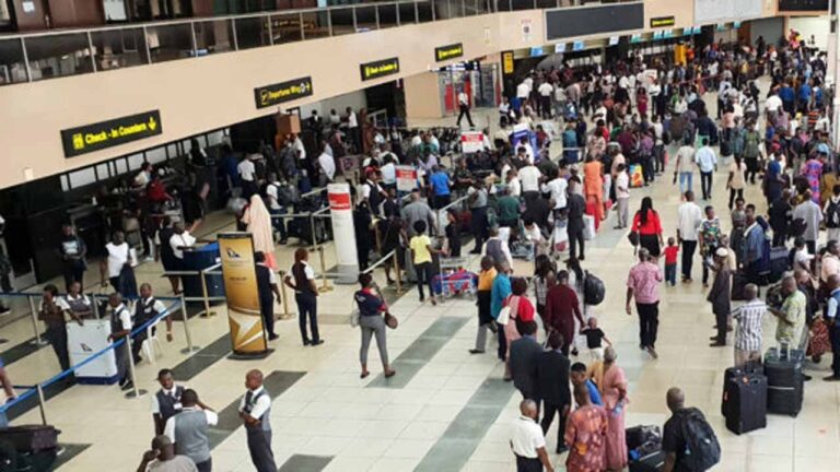 plenty Nigerian people at the Lagos airport departure